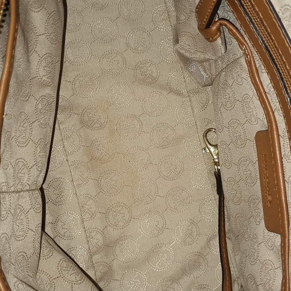 Michael Kors Hamilton Leather Satchel Handbag Caramel Brown Color - Picture 9 of 16